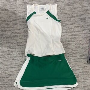 Nike White and Green Athletic Tank with Green Skort